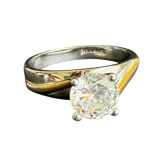 Sterling Silver Faux Diamond Ring Cubic‎ Zirconia Two Tone Gold 925 Size 9.5
